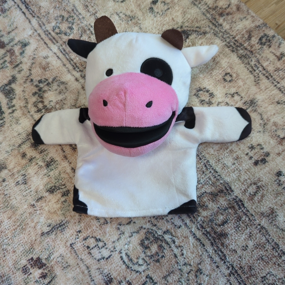 Charming Pink and White Cow Hand Puppet
